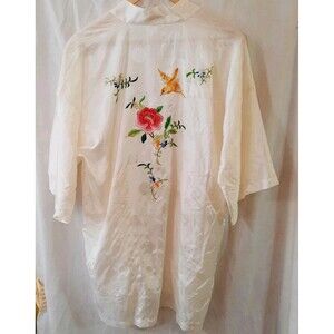 Vintage Golden Bee Kimono Style Robe Embroidered Bird Floral Beautiful Small